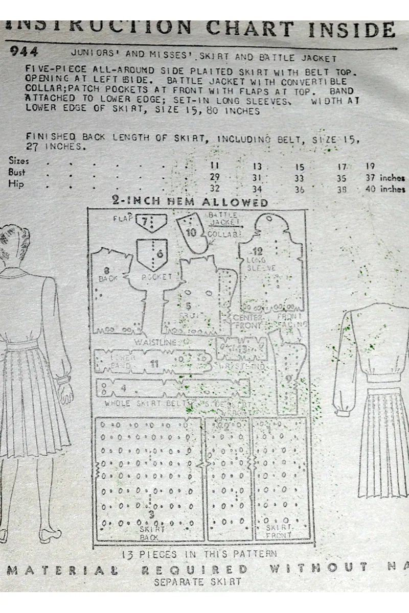 1940s New York 944 Sewing Pattern for a Jacket and Skirt