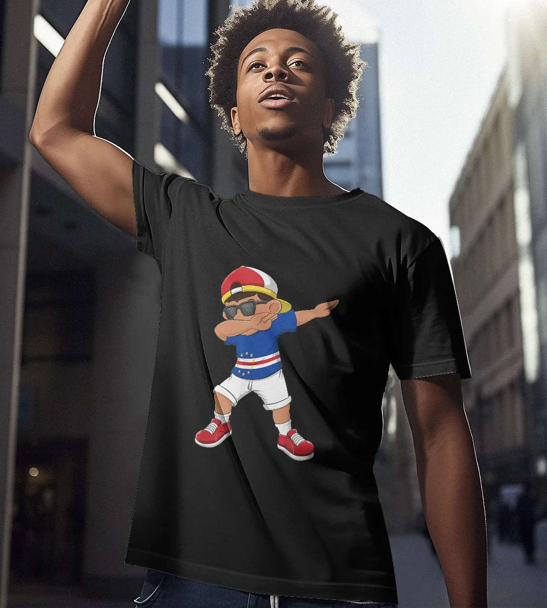 1sttheworld T-Shirt - Dabbing Boy Cape Verdean T-Shirt Black A35