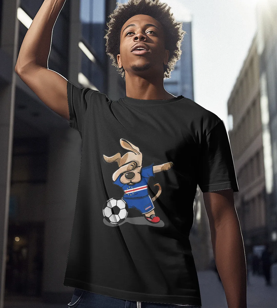 1sttheworld T-Shirt - Dabbing Dog Cape Verde Soccer Fans T-Shirt Black A35