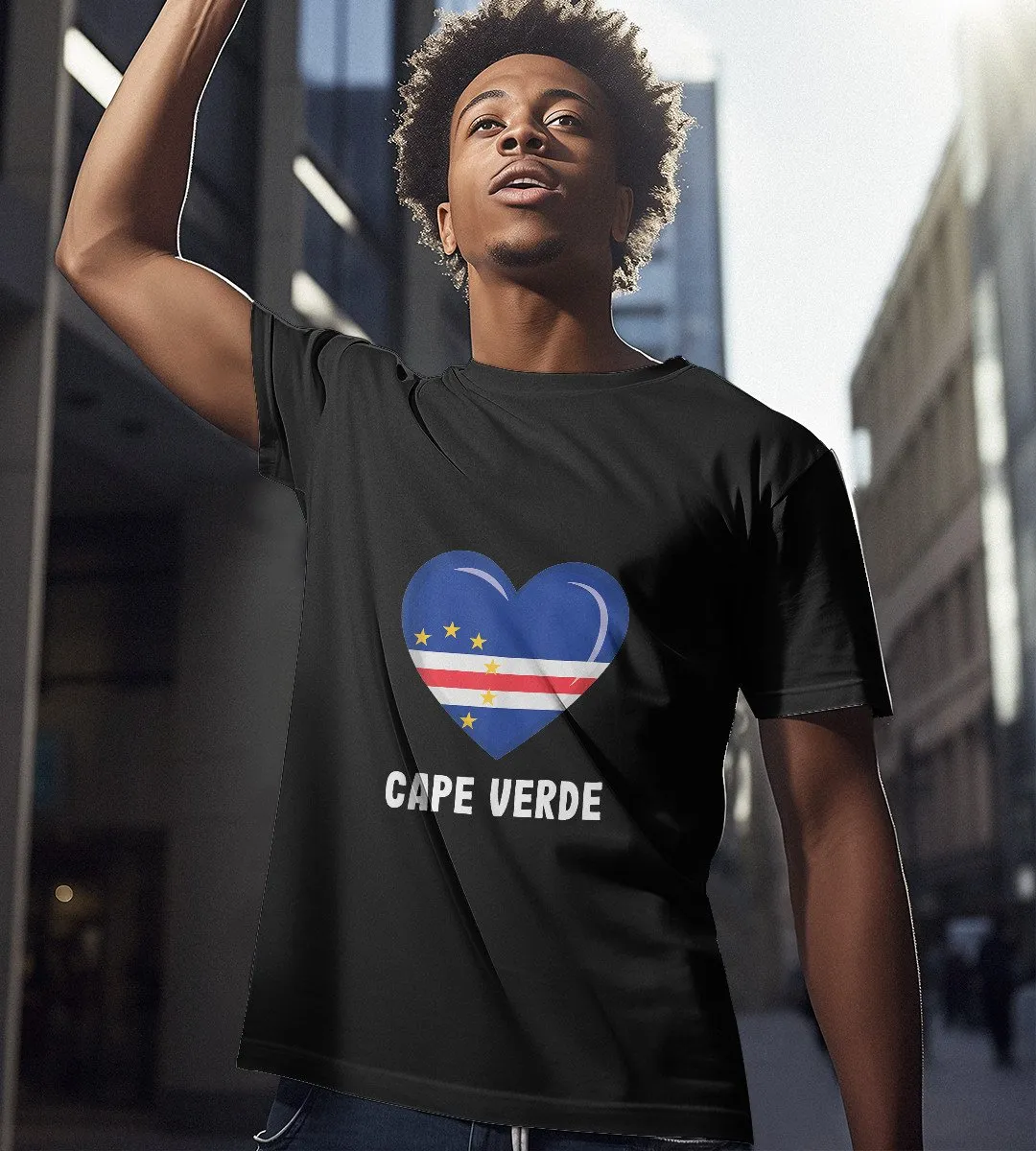 1sttheworld T-Shirt - Heart Cape Verde Flag T-Shirt Black A35