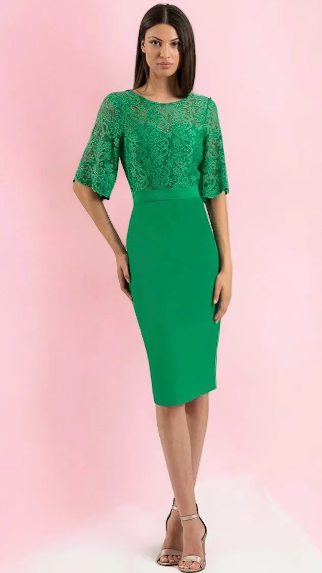 4-A1386 Sanja Green Lace Top Pencil Dress