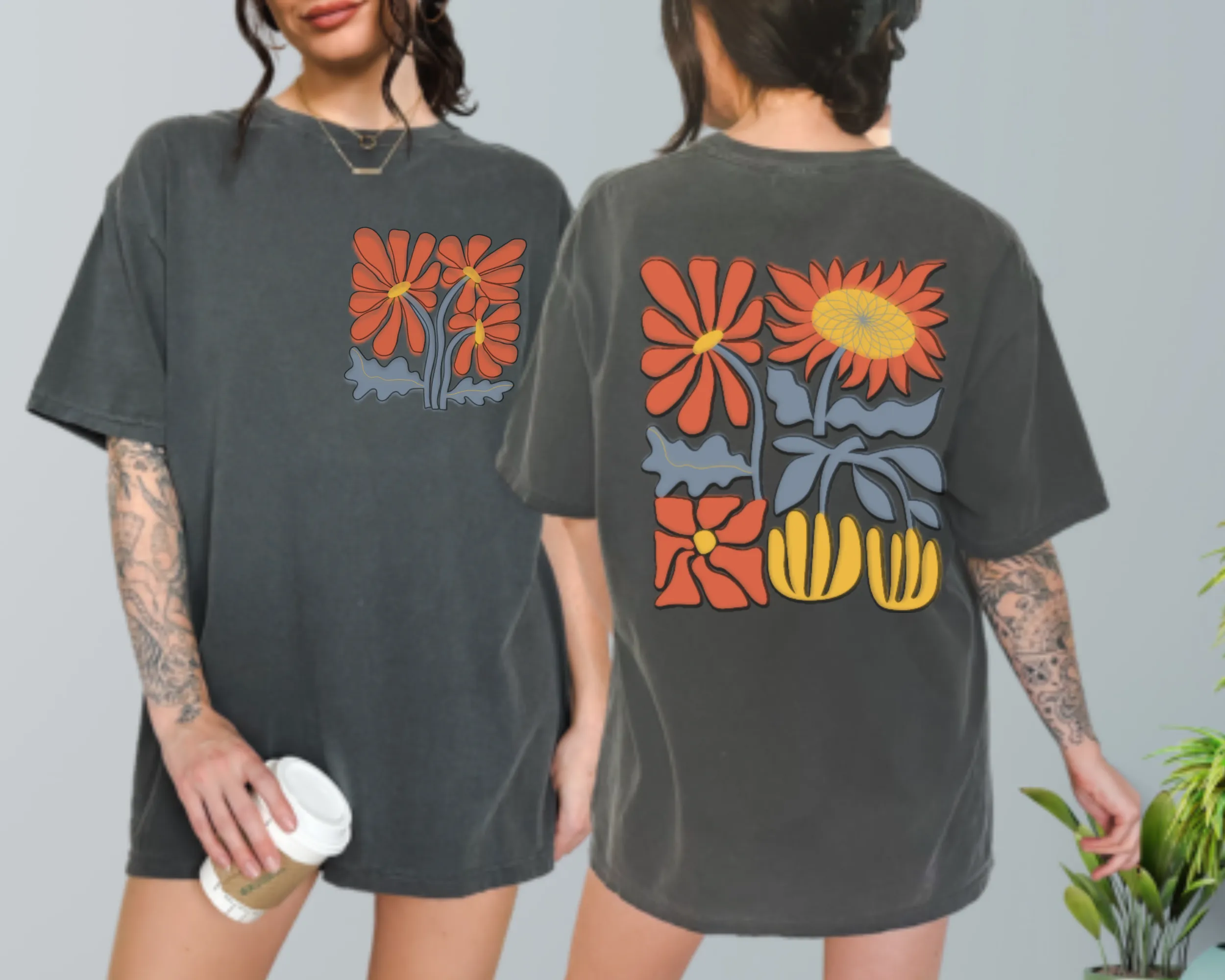 Abstract Wildflowers Comfort Colors® Shirt, Women's Summer T-Shirt, Garment Dyed, Boho, Retro Design Tee