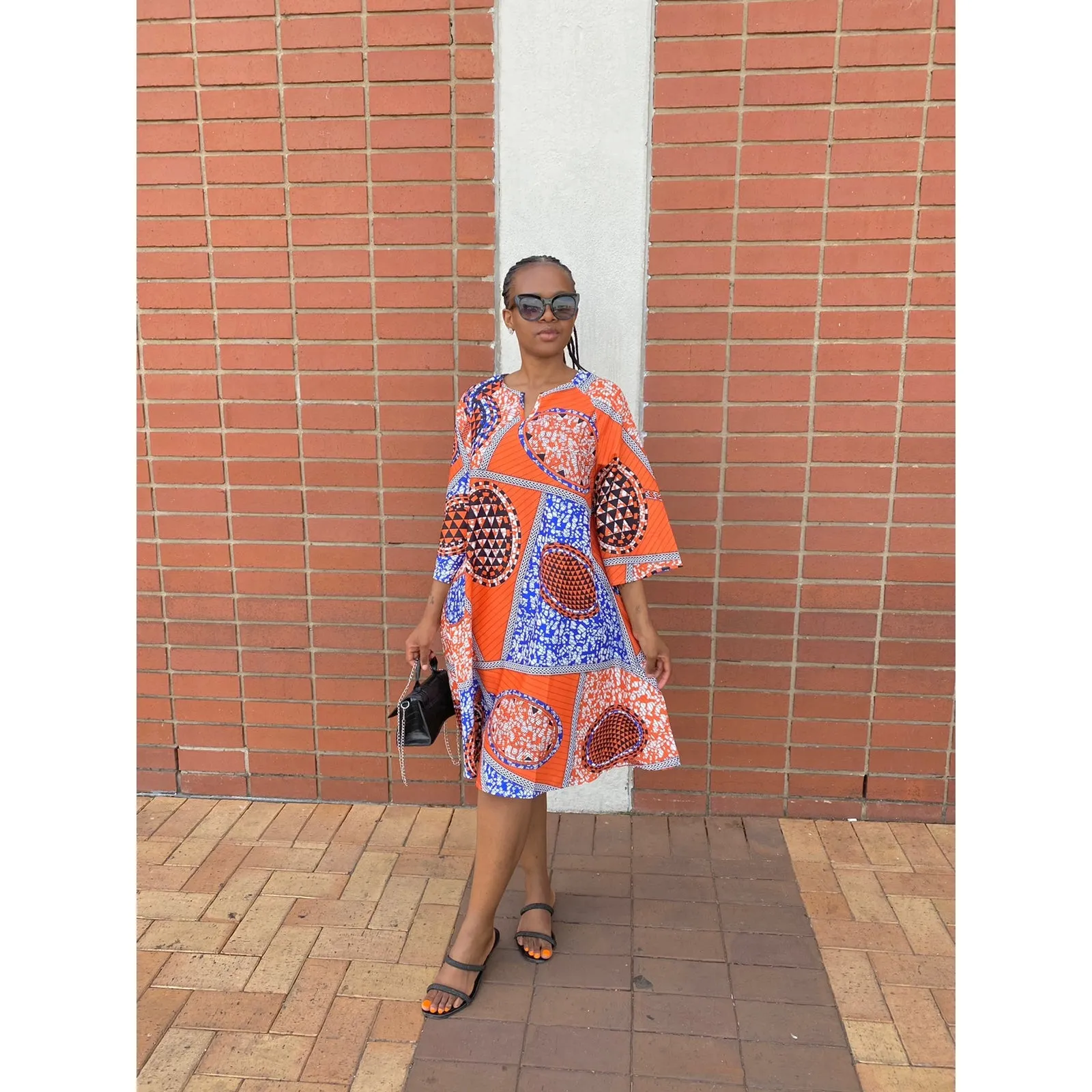 African Printed V-Neck Dress