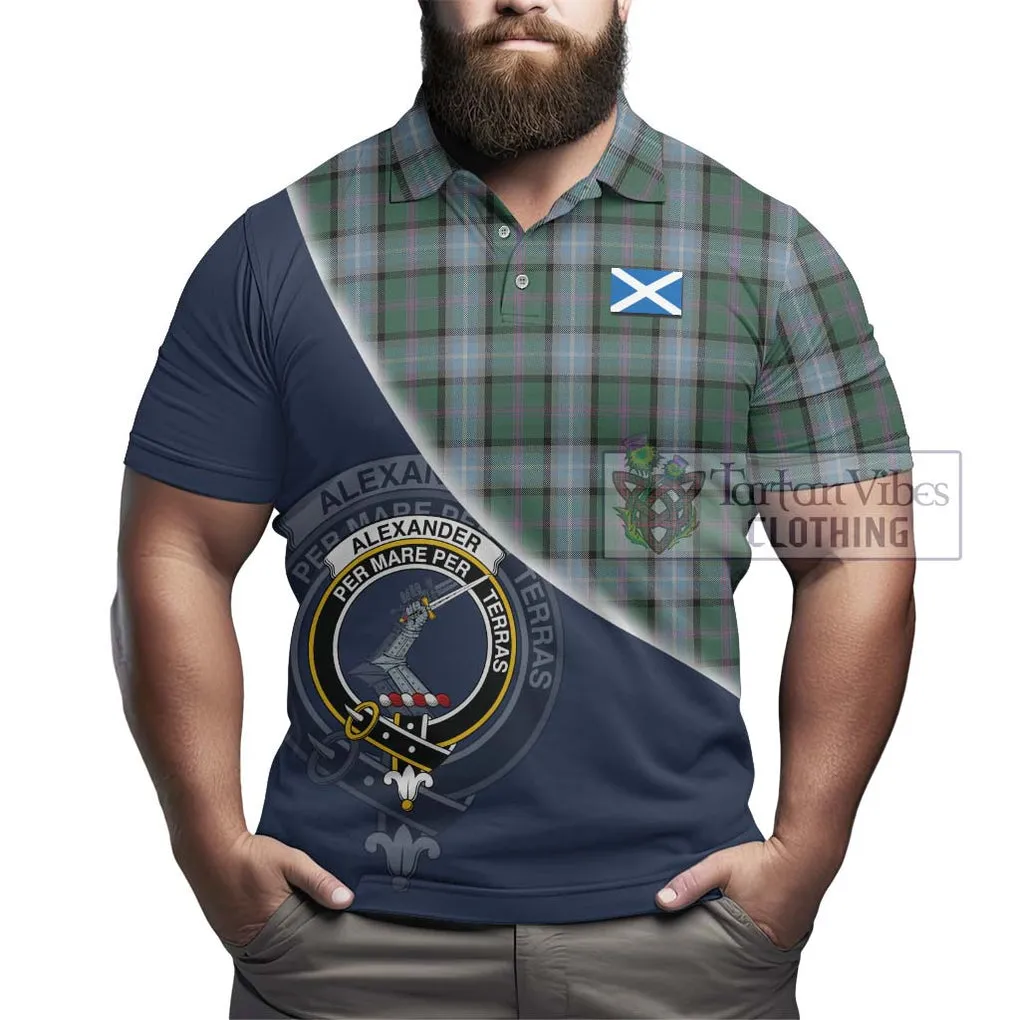 Alexander of Menstry Hunting Tartan Polo Shirt with Personalised National Flag and Family Crest Half Style