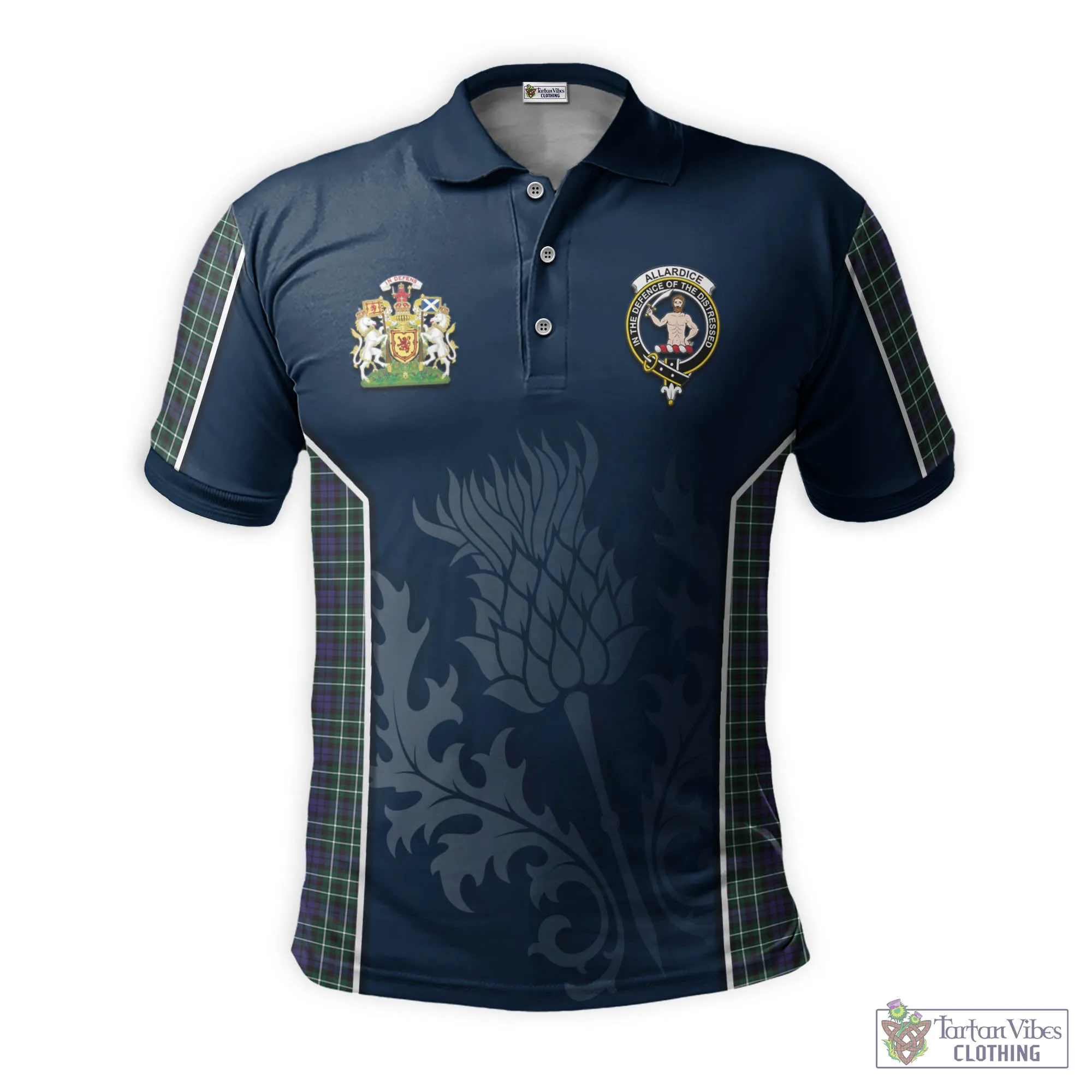 Allardice Tartan Men's Polo Shirt with Family Crest and Scottish Thistle Vibes Sport Style