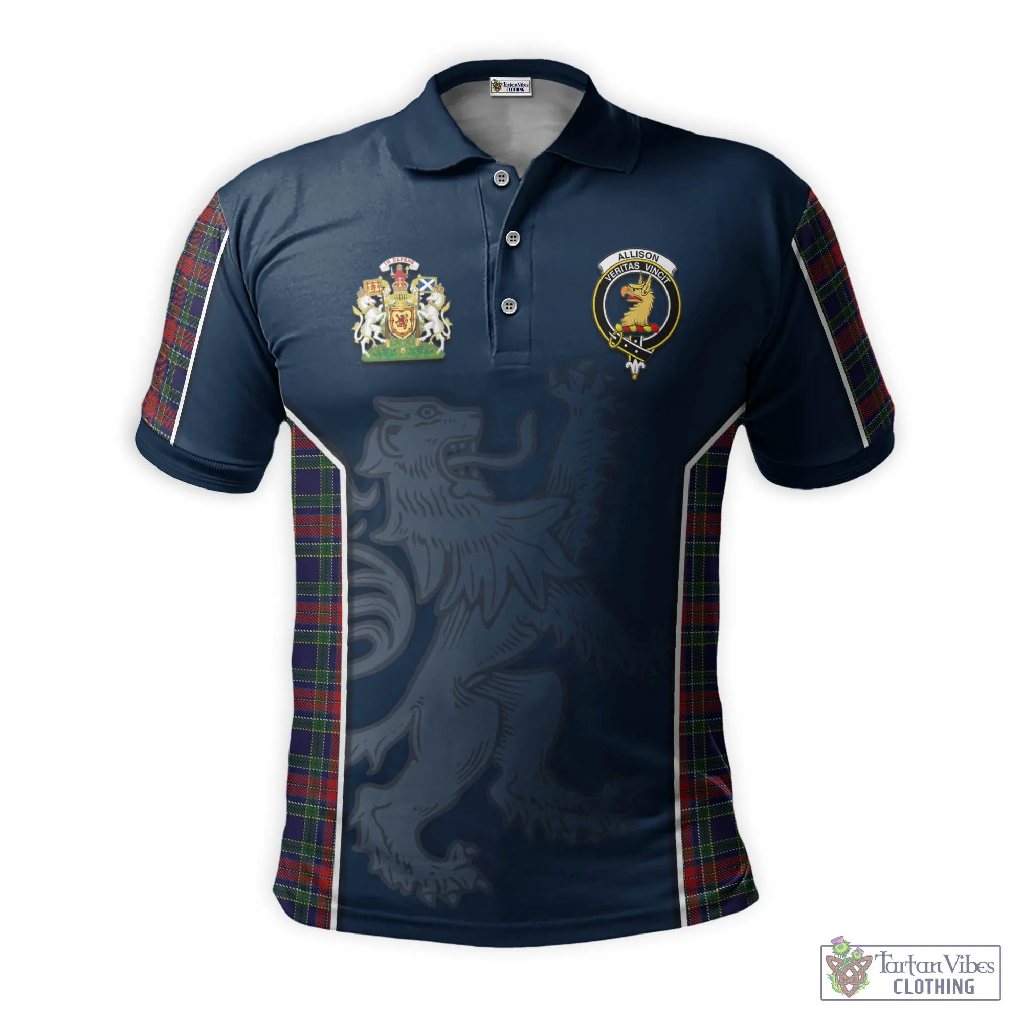 Allison Red Tartan Men's Polo Shirt with Family Crest and Lion Rampant Vibes Sport Style