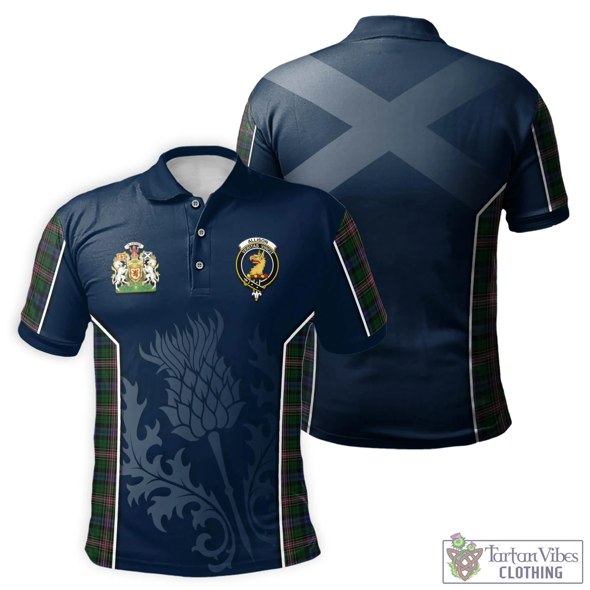 Allison Tartan Men's Polo Shirt with Family Crest and Scottish Thistle Vibes Sport Style