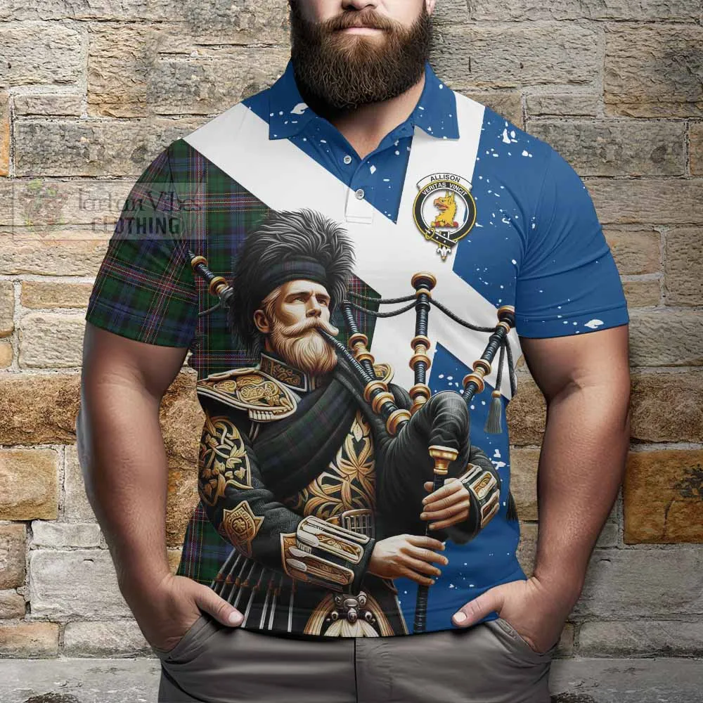 Allison Tartan Polo Shirt with Family Crest Scottish Bagpiper Vibes