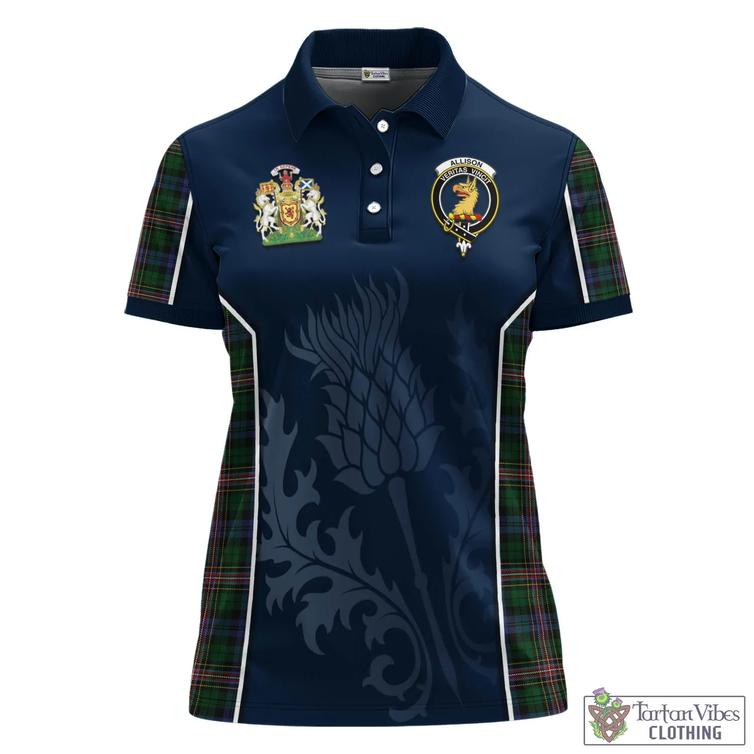 Allison Tartan Women's Polo Shirt with Family Crest and Scottish Thistle Vibes Sport Style