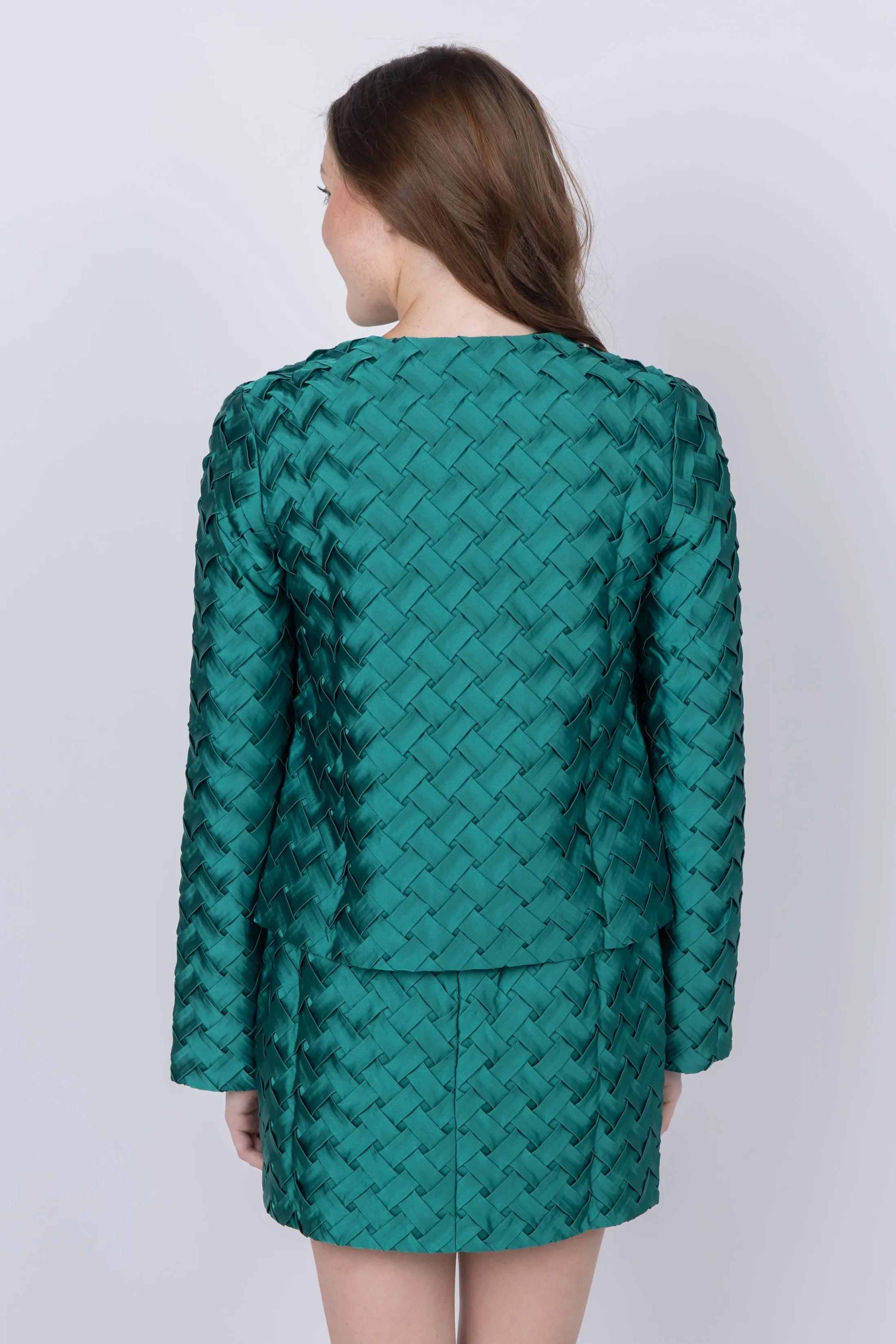 Amanda Uprichard Pierina Jacket in Pleated Dark Green