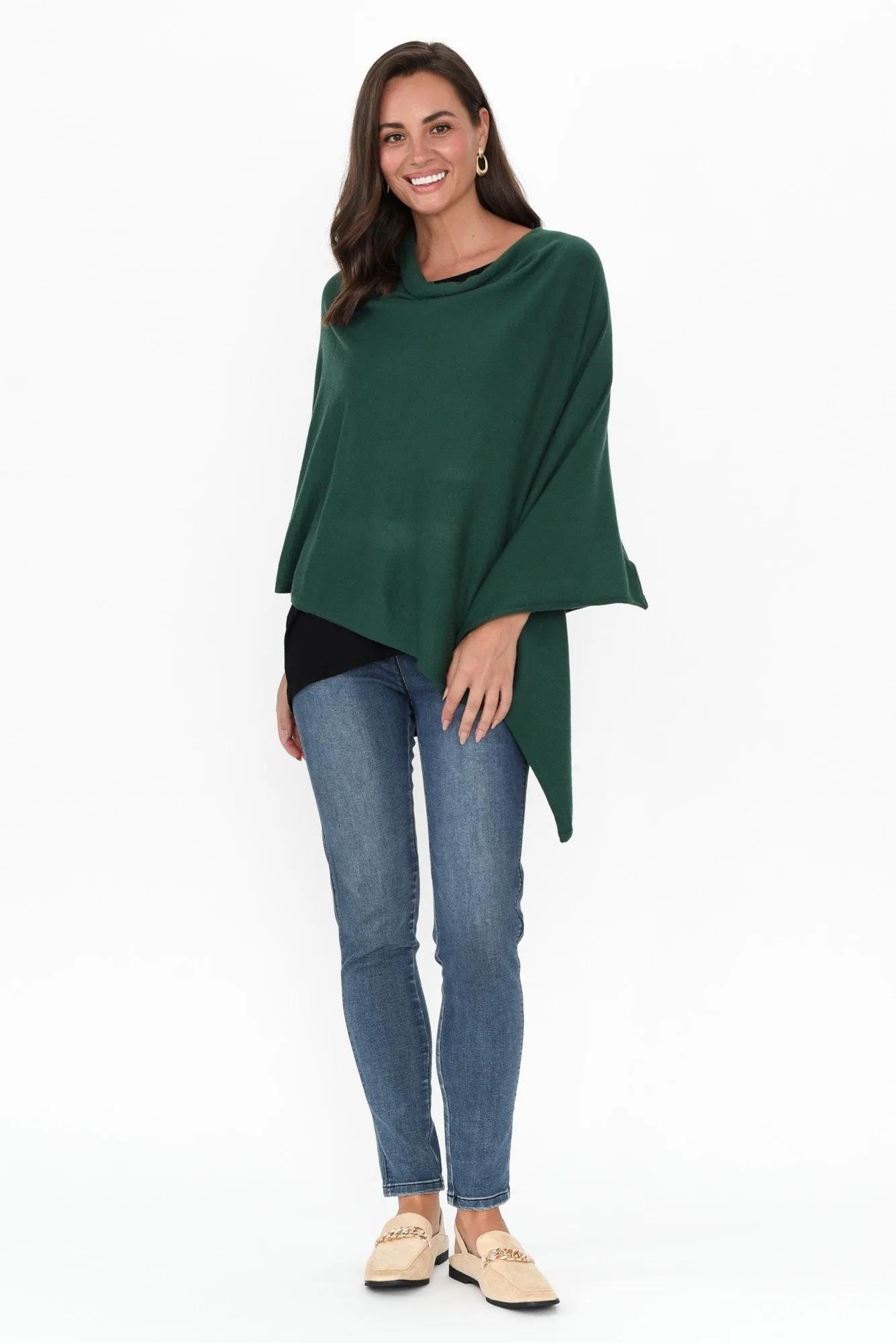 Amy Dark Green Wool Blend Poncho