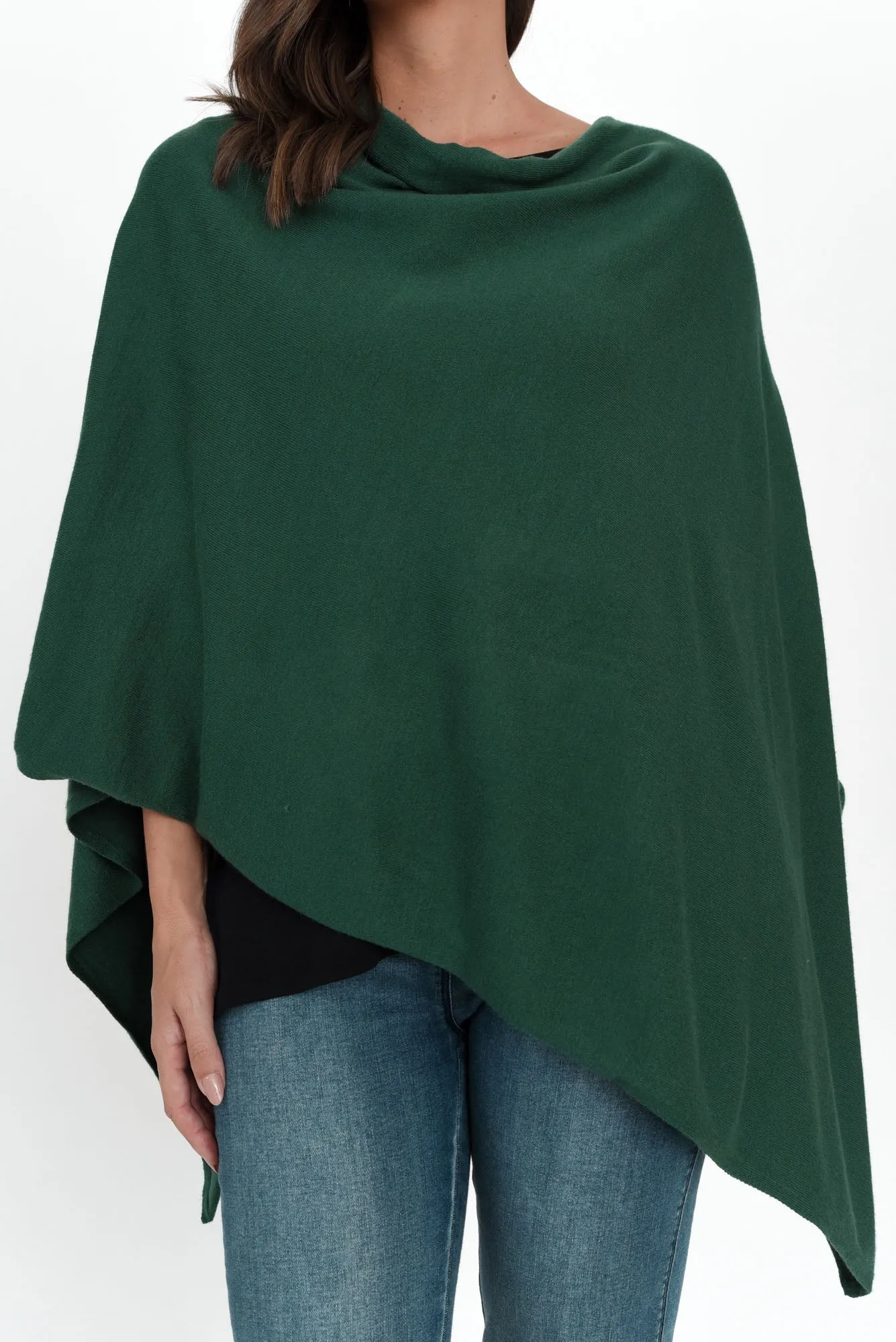 Amy Dark Green Wool Blend Poncho