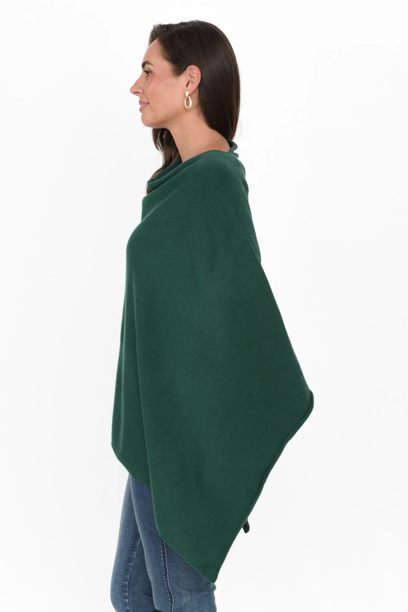 Amy Dark Green Wool Blend Poncho