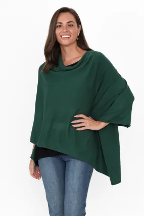 Amy Dark Green Wool Blend Poncho