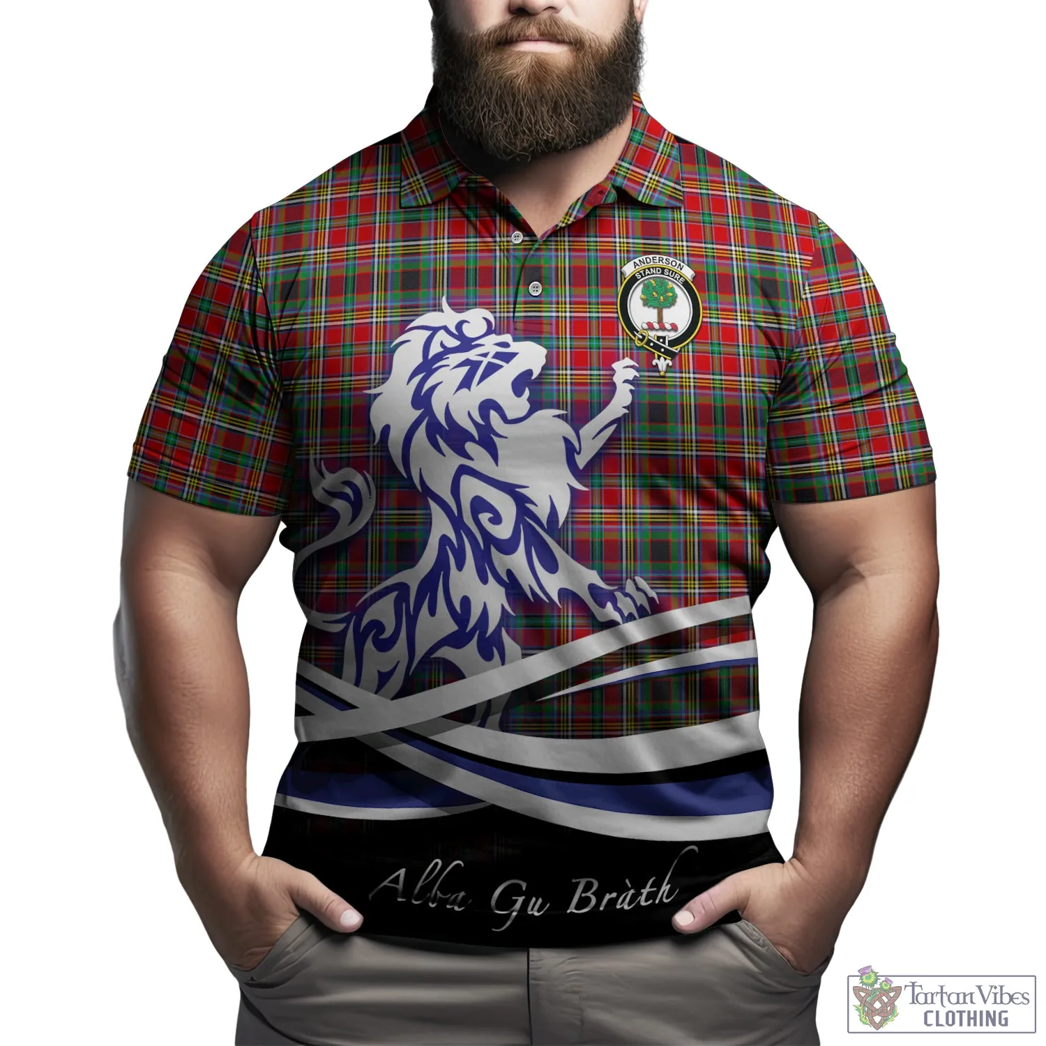 Anderson of Arbrake Tartan Polo Shirt with Alba Gu Brath Regal Lion Emblem