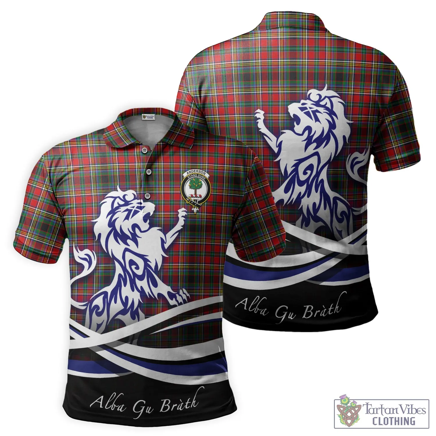 Anderson of Arbrake Tartan Polo Shirt with Alba Gu Brath Regal Lion Emblem