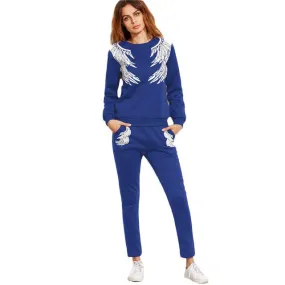 Angel Wings Print Tracksuit Two-piece Set