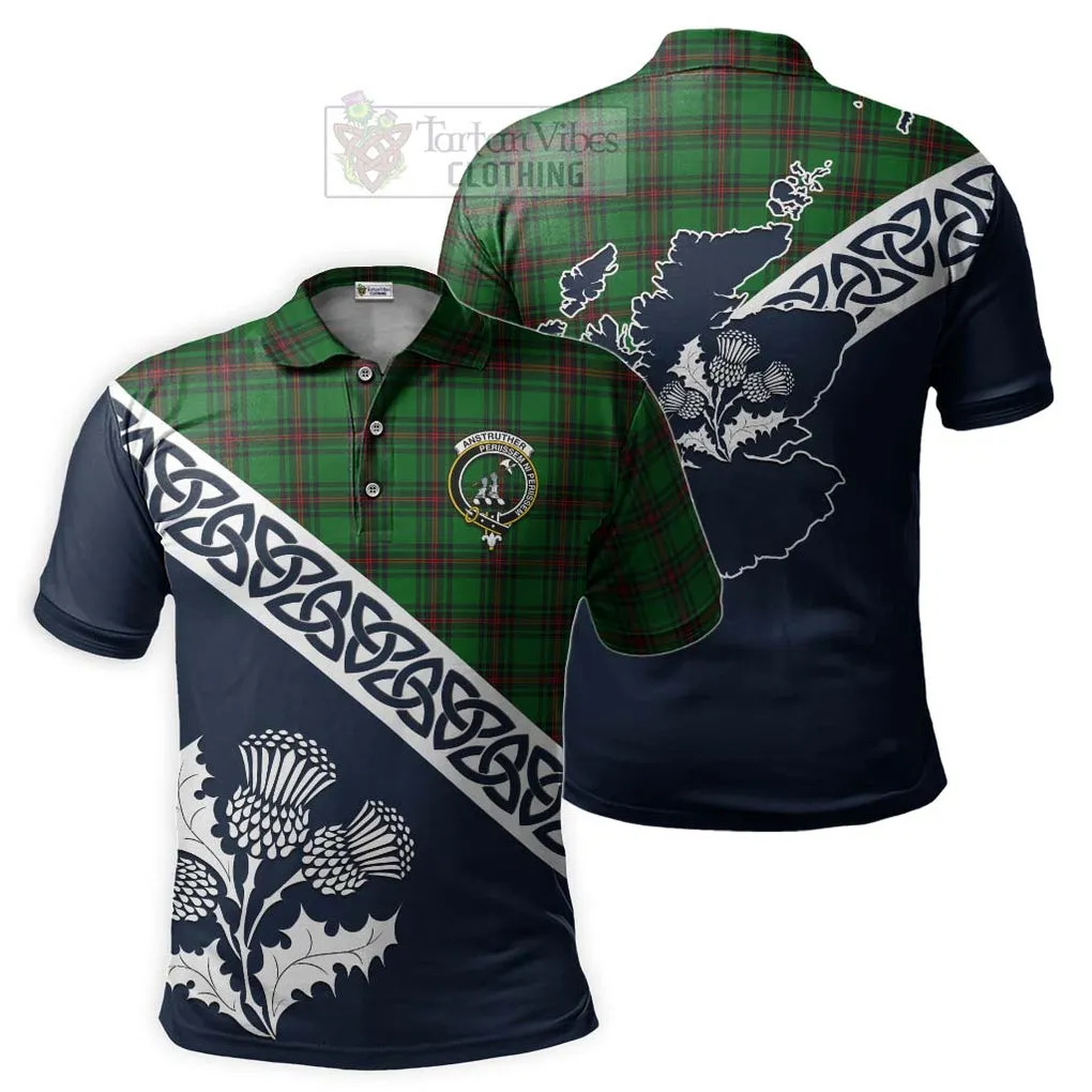 Anstruther Tartan Polo Shirt Featuring Thistle and Scotland Map