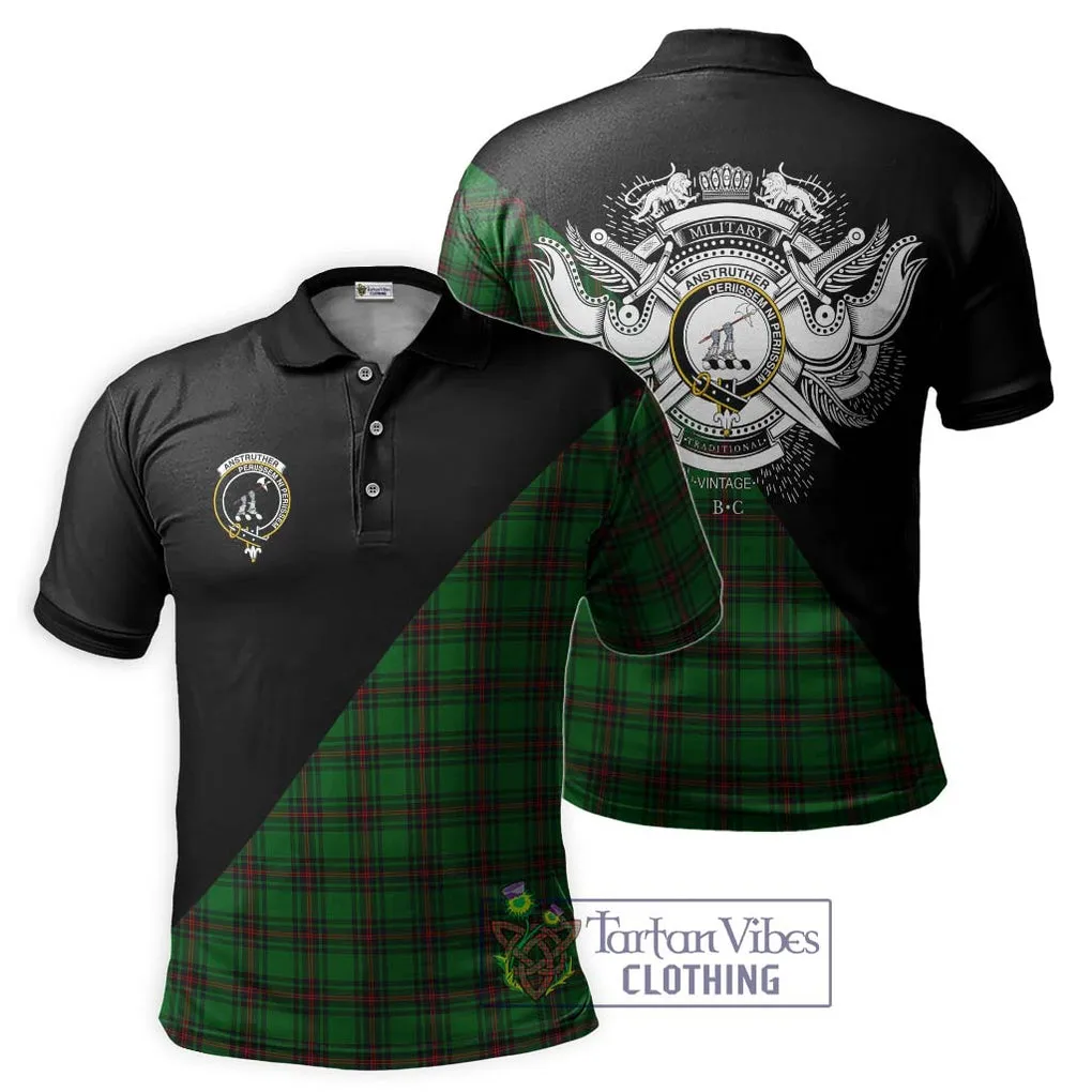 Anstruther Tartan Polo Shirt with Family Crest and Military Logo Style