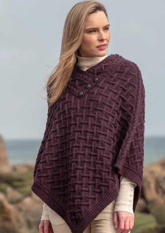 Aran Super Soft Merino Wool Poncho | Plum