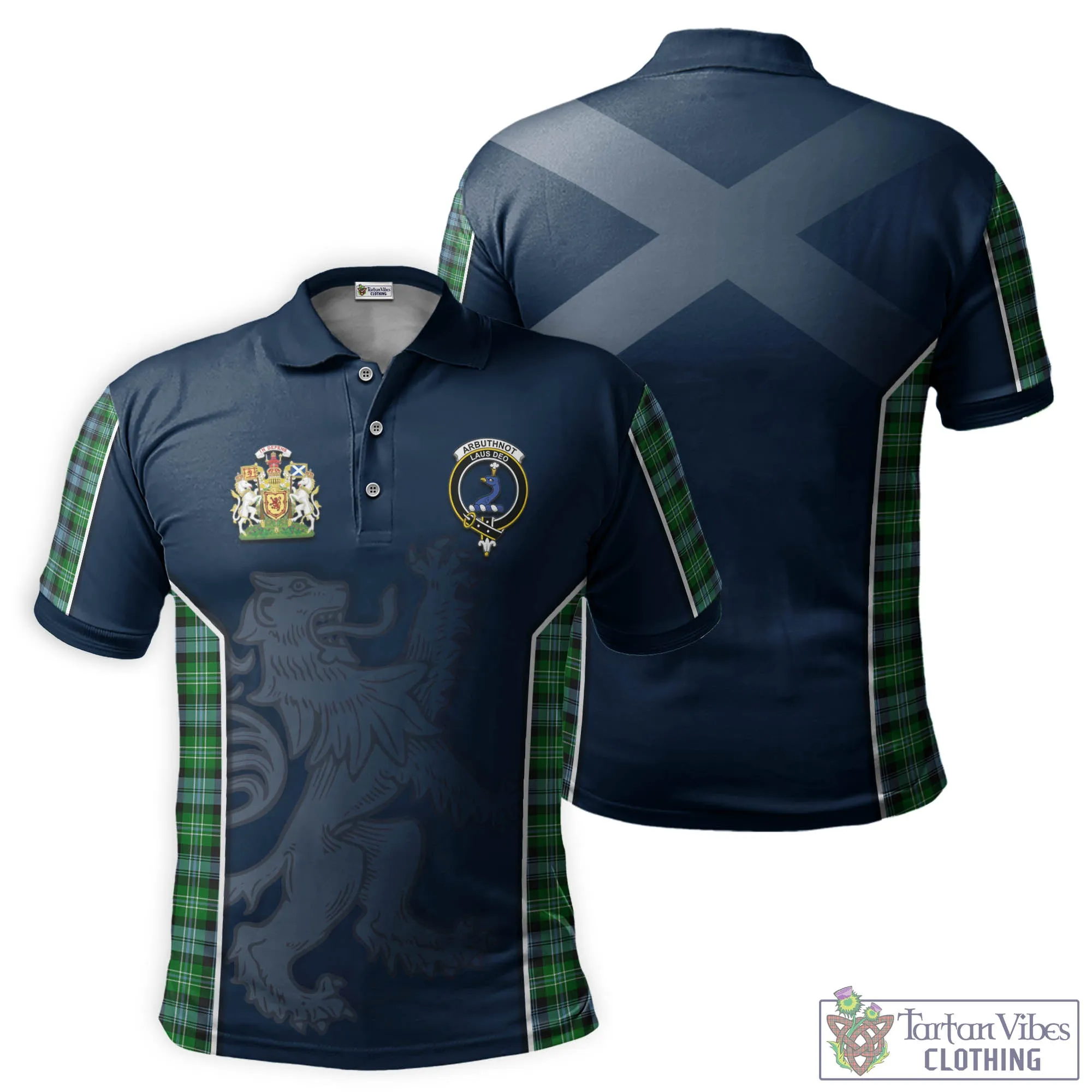 Arbuthnot Ancient Tartan Men's Polo Shirt with Family Crest and Lion Rampant Vibes Sport Style