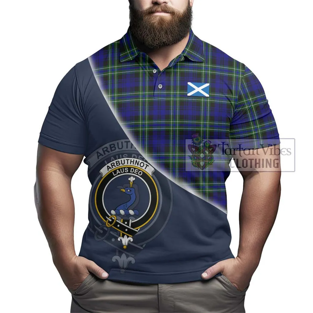 Arbuthnot Modern Tartan Polo Shirt with Personalised National Flag and Family Crest Half Style