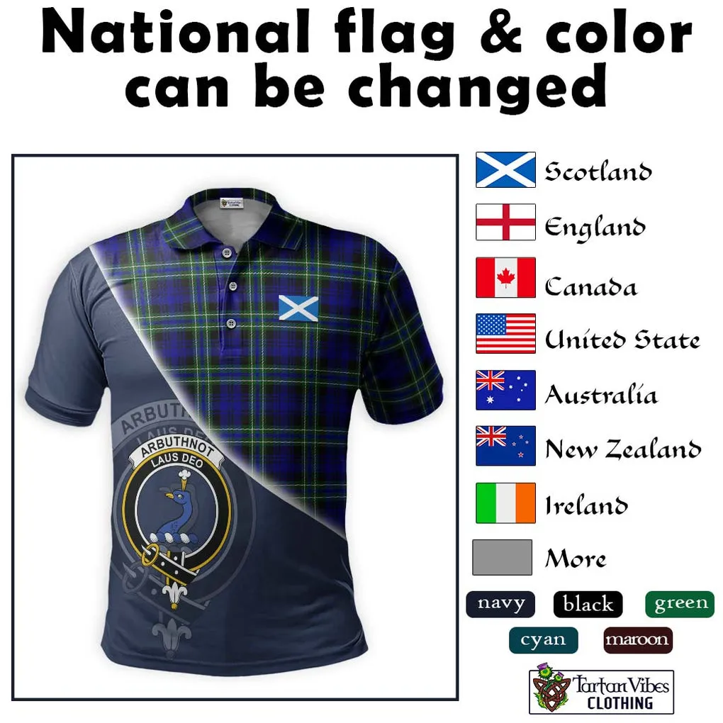 Arbuthnot Modern Tartan Polo Shirt with Personalised National Flag and Family Crest Half Style