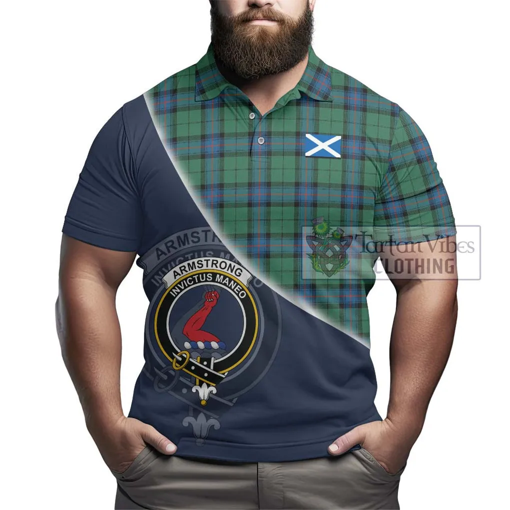 Armstrong Ancient Tartan Polo Shirt with Personalised National Flag and Family Crest Half Style