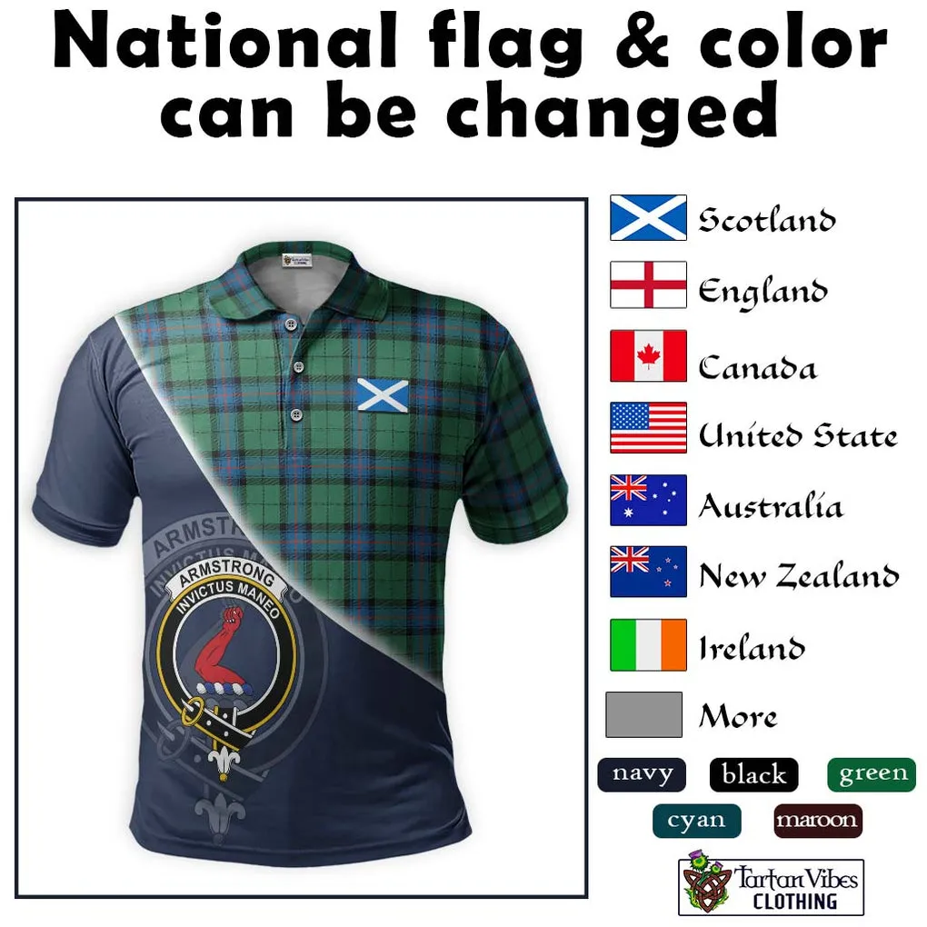 Armstrong Ancient Tartan Polo Shirt with Personalised National Flag and Family Crest Half Style