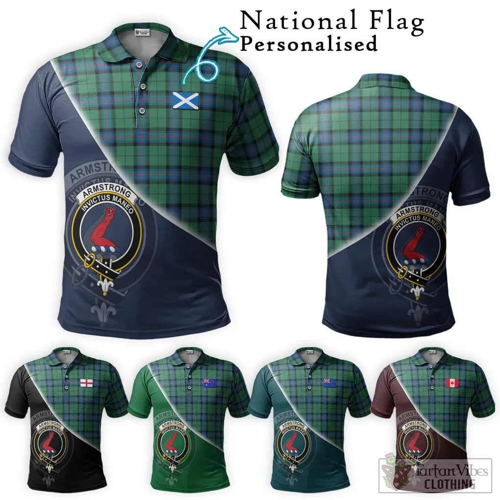 Armstrong Ancient Tartan Polo Shirt with Personalised National Flag and Family Crest Half Style