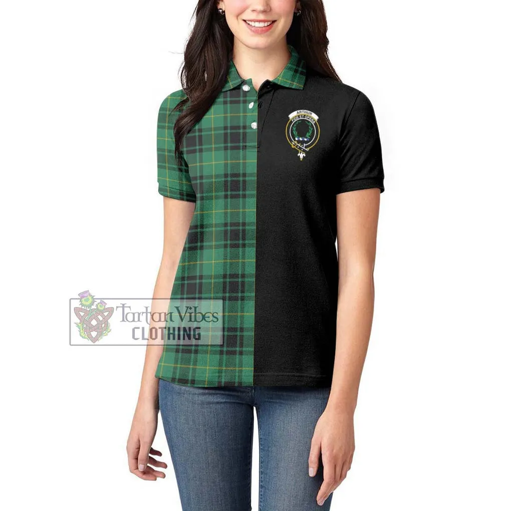 Arthur Ancient Tartan Women's Polo Shirt with Family Crest and Half Of Me Style