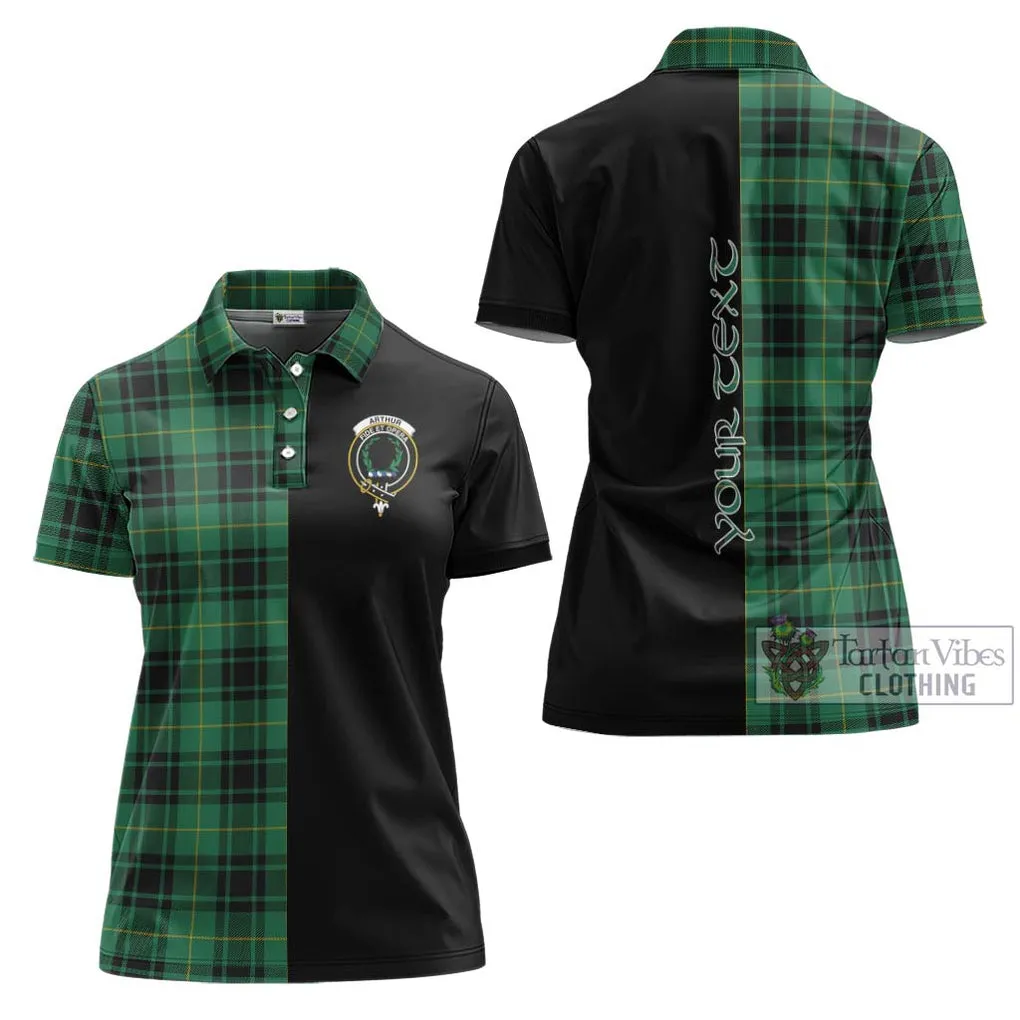 Arthur Ancient Tartan Women's Polo Shirt with Family Crest and Half Of Me Style