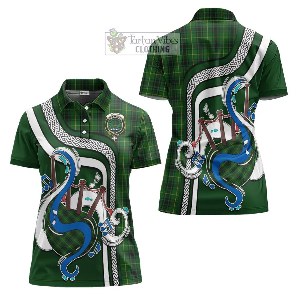 Arthur Tartan Women's Polo Shirt with Epic Bagpipe Style