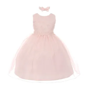 Baby Girls Blush Floral Trim Organza Flower Girl Easter Dress 6-24 Months