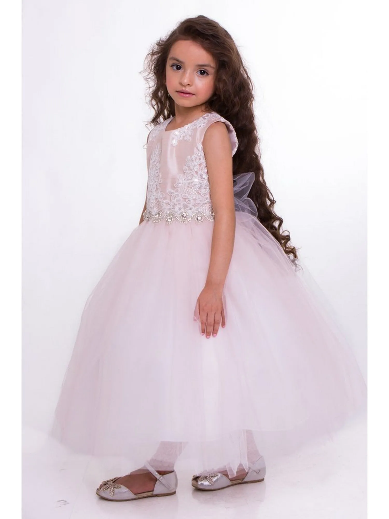 Baby Girls Blush Silk Rhinestone Belt Flower Girl Dress 6-24M