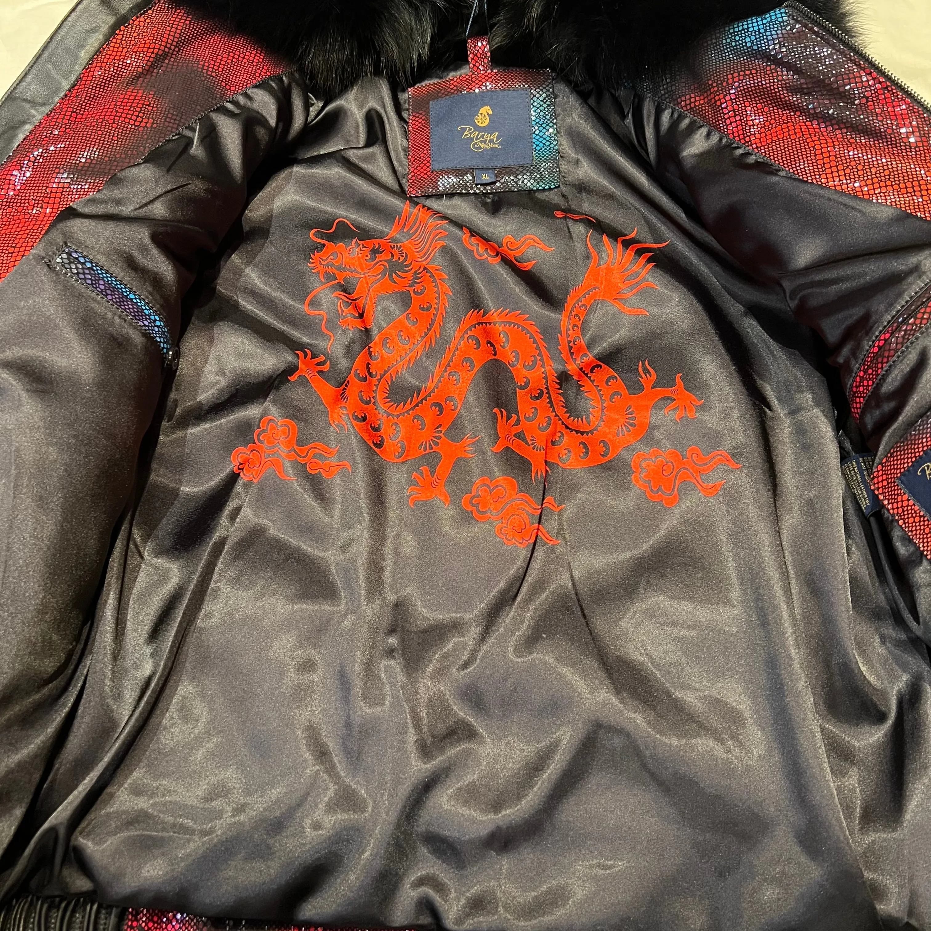 Barya NewYork Multi-Color Quilted Fox Collar Bomber Jacket