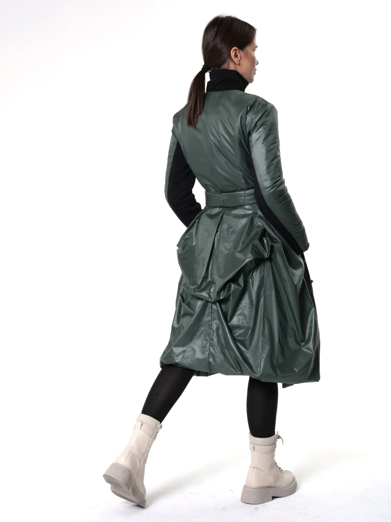 Belted Jacket With Drapings In Green