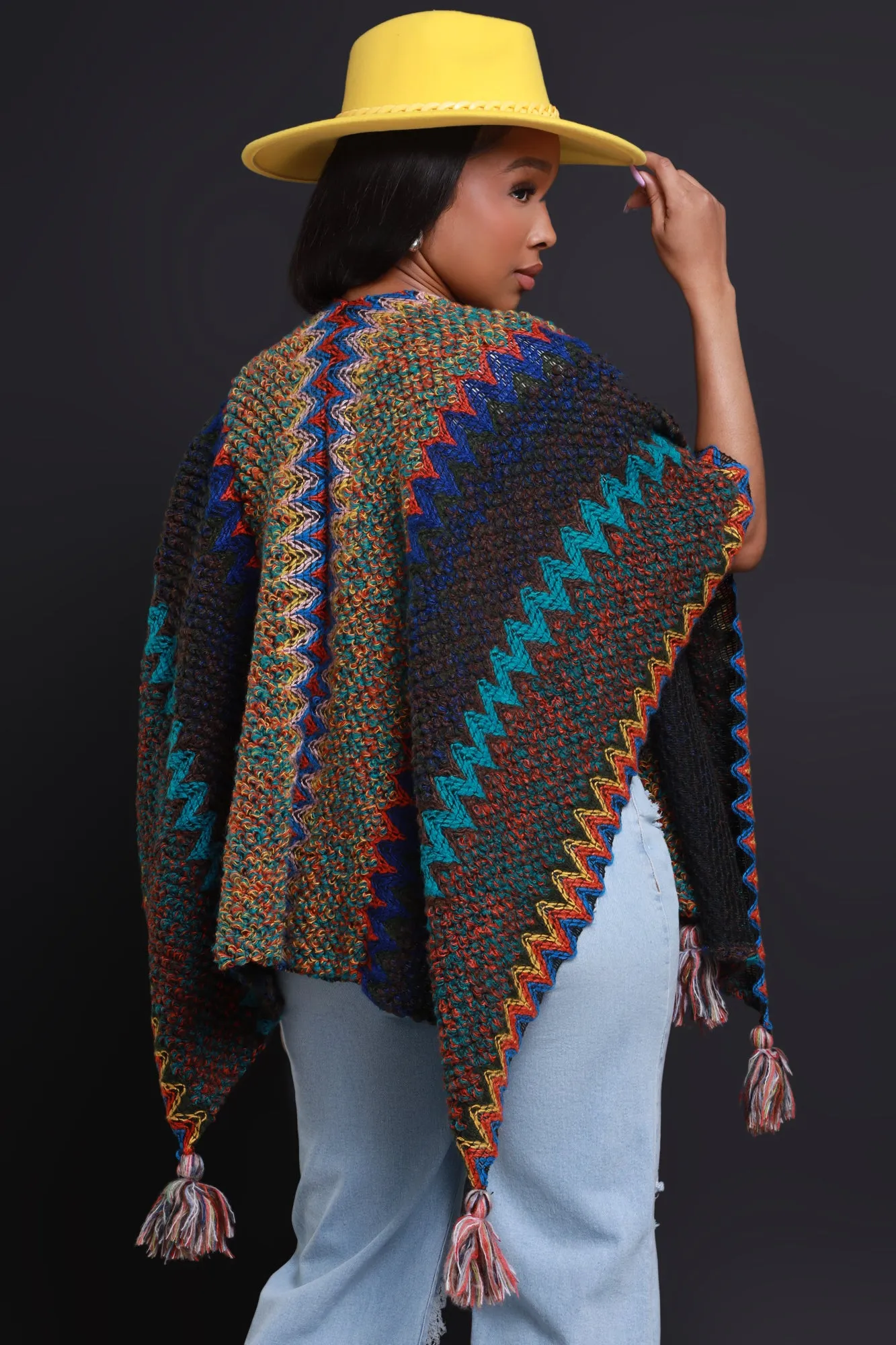 Best In Show Crochet Fringe Poncho - Orange Multicolor