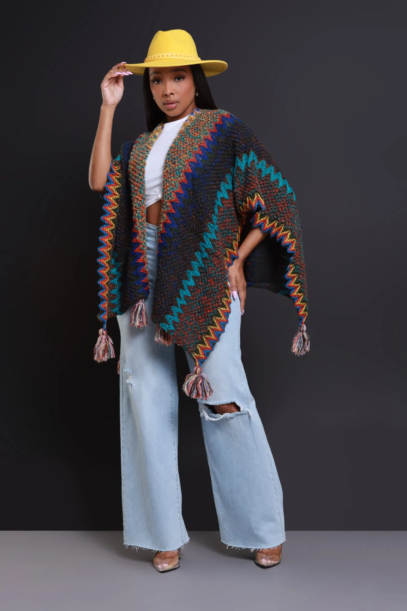 Best In Show Crochet Fringe Poncho - Orange Multicolor