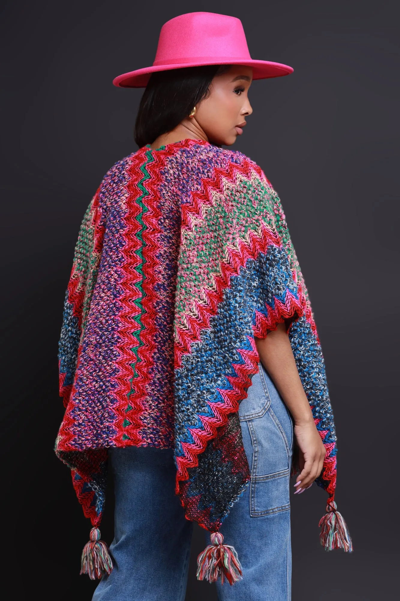 Best In Show Crochet Fringe Poncho - Pink Multicolor