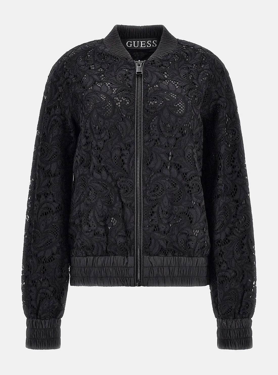 Black Aisha Lace Bomber Jacket