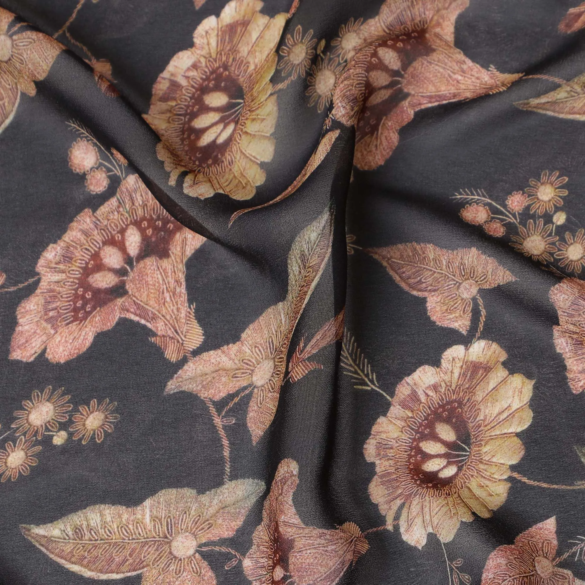 Black Floral Elegance Synthetic Georgette Fabric-D17524