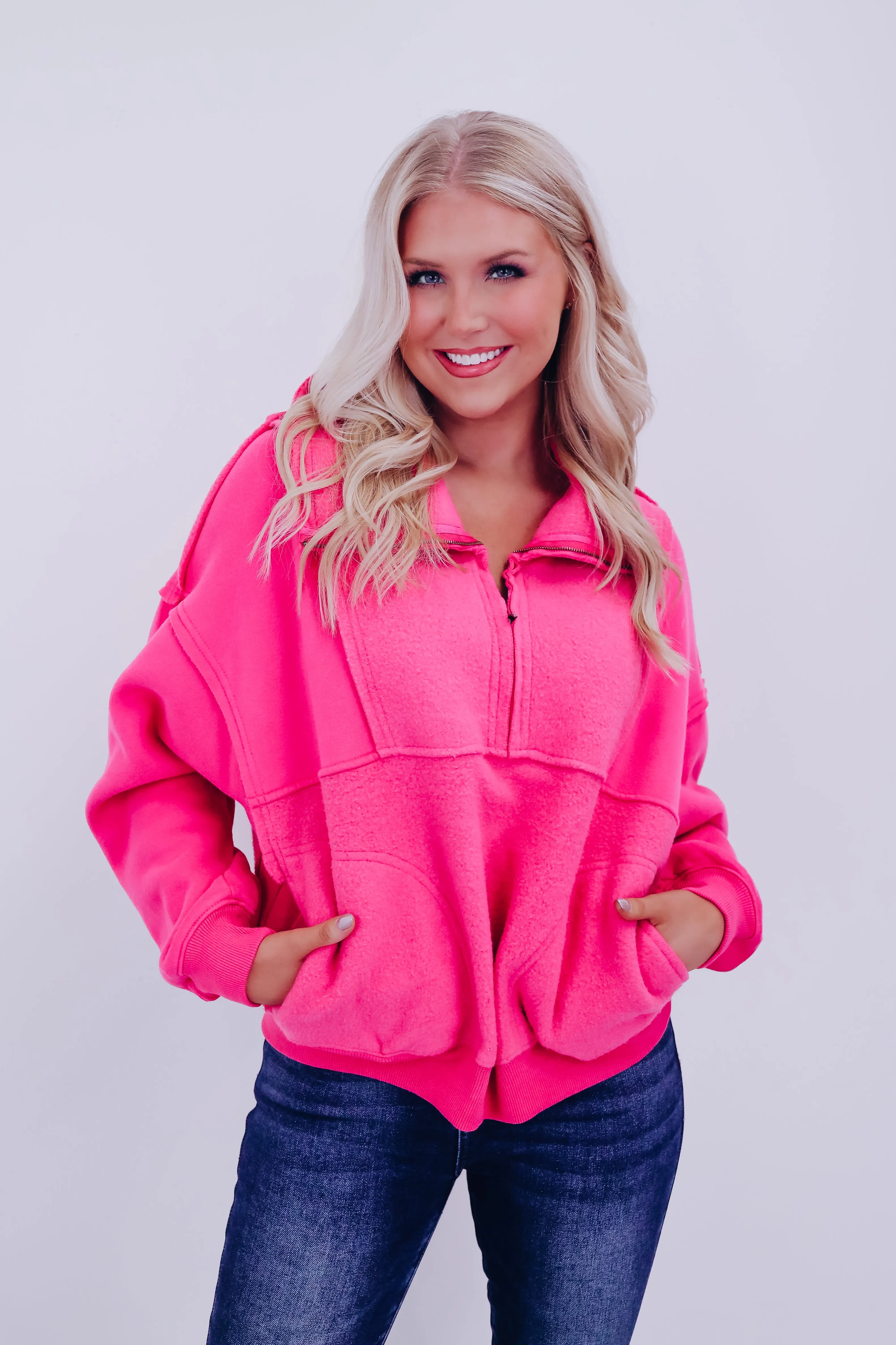 Blushing Pink Zip Neckline Pullover