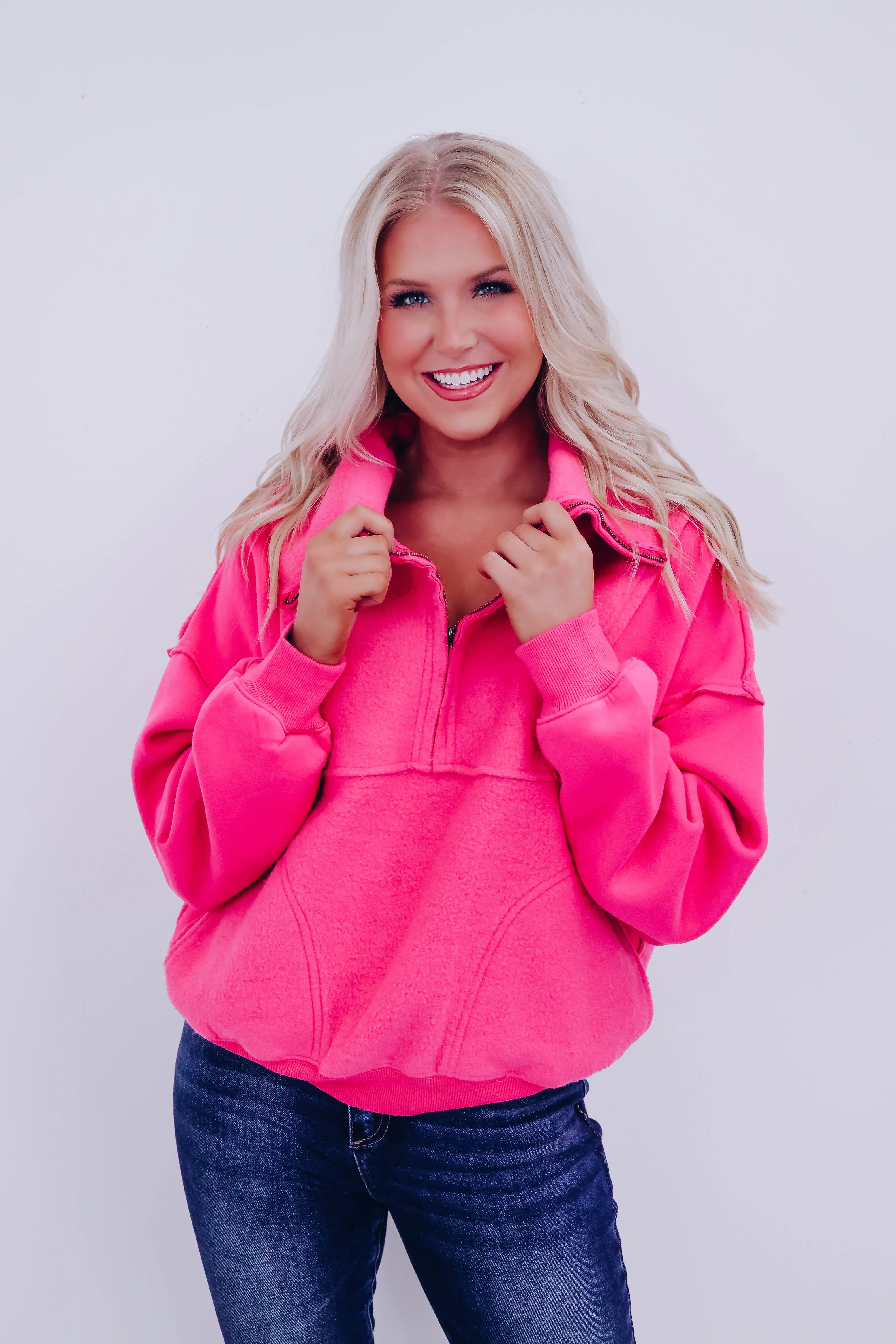 Blushing Pink Zip Neckline Pullover