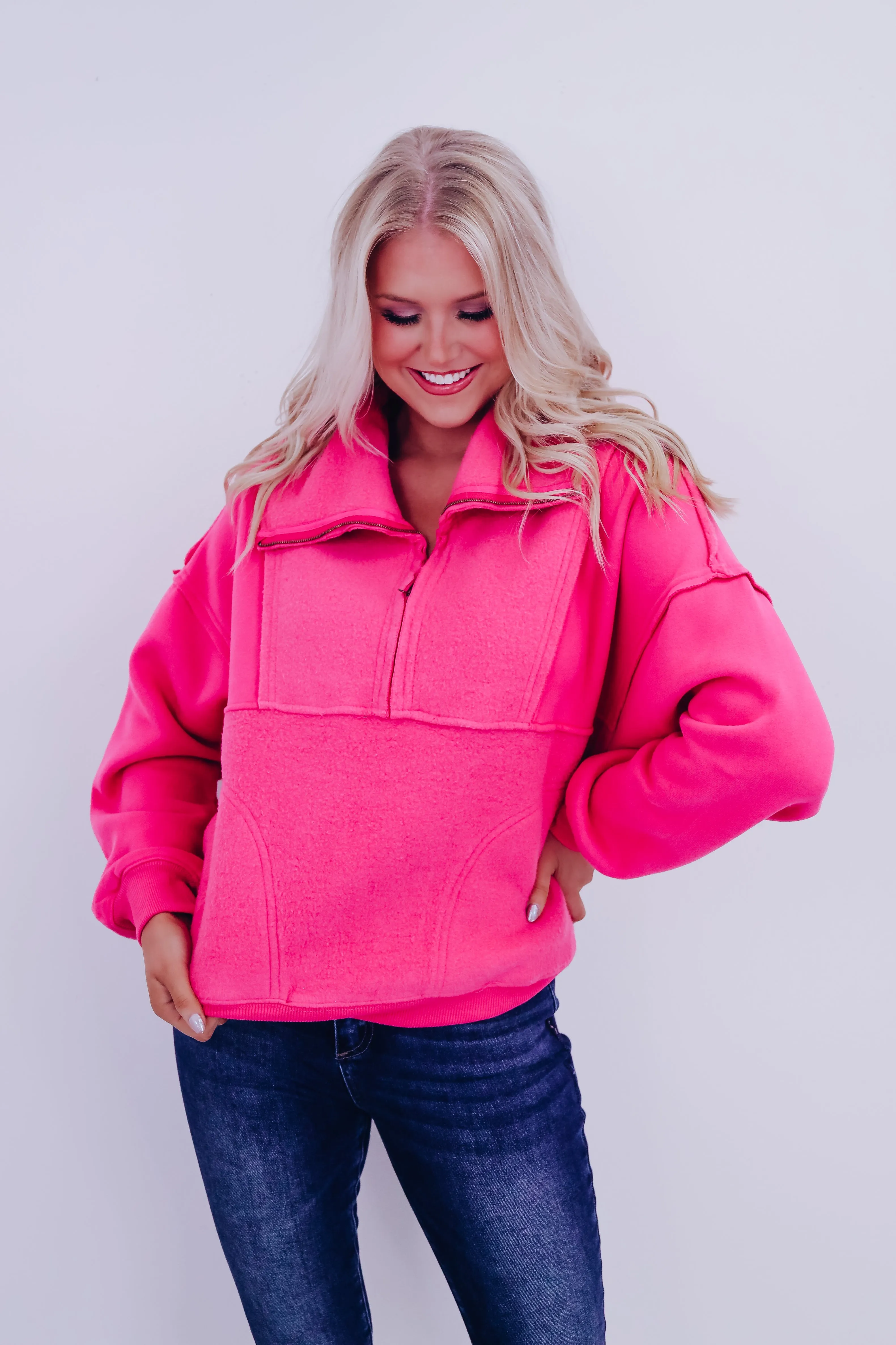 Blushing Pink Zip Neckline Pullover