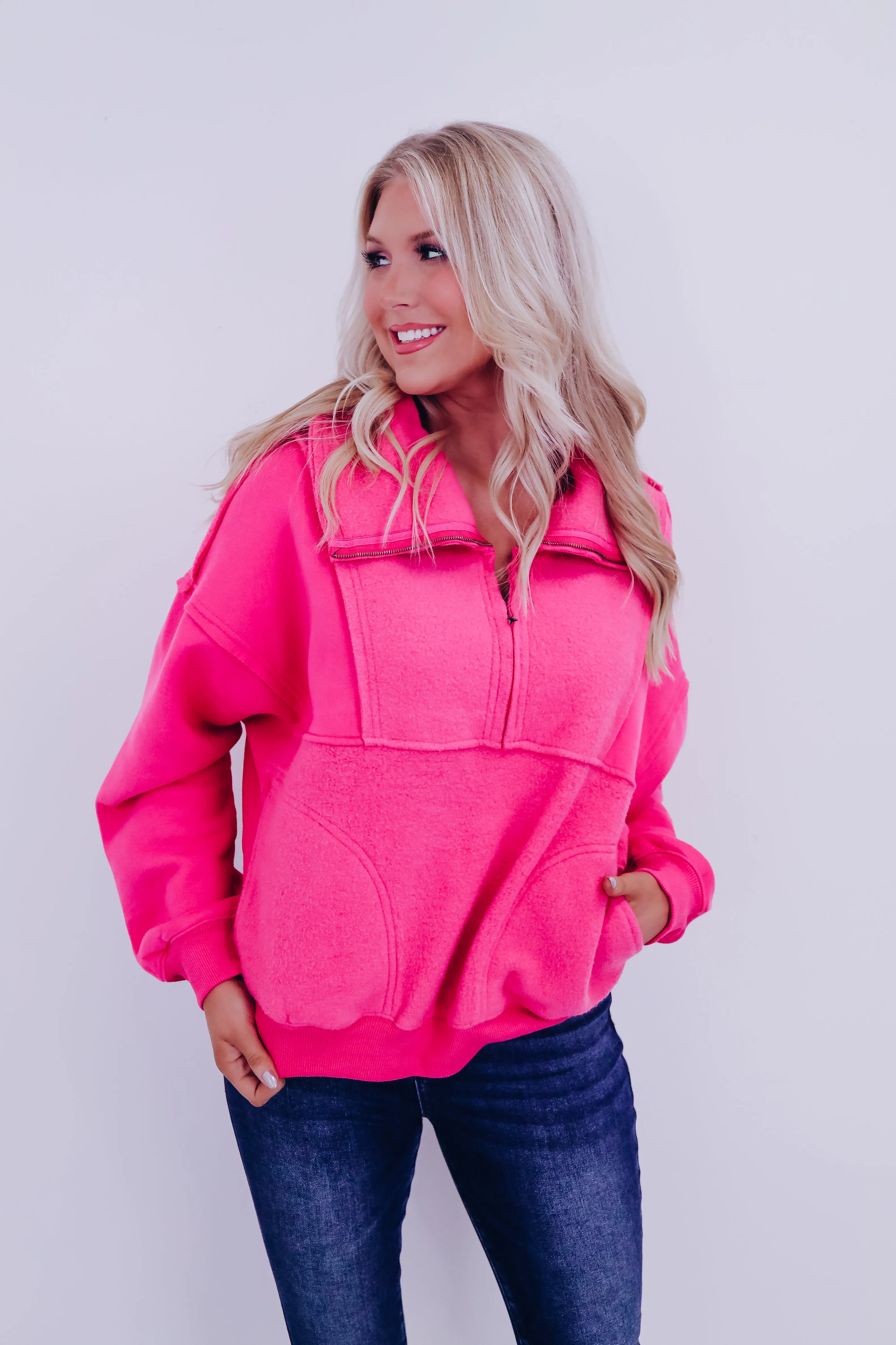 Blushing Pink Zip Neckline Pullover