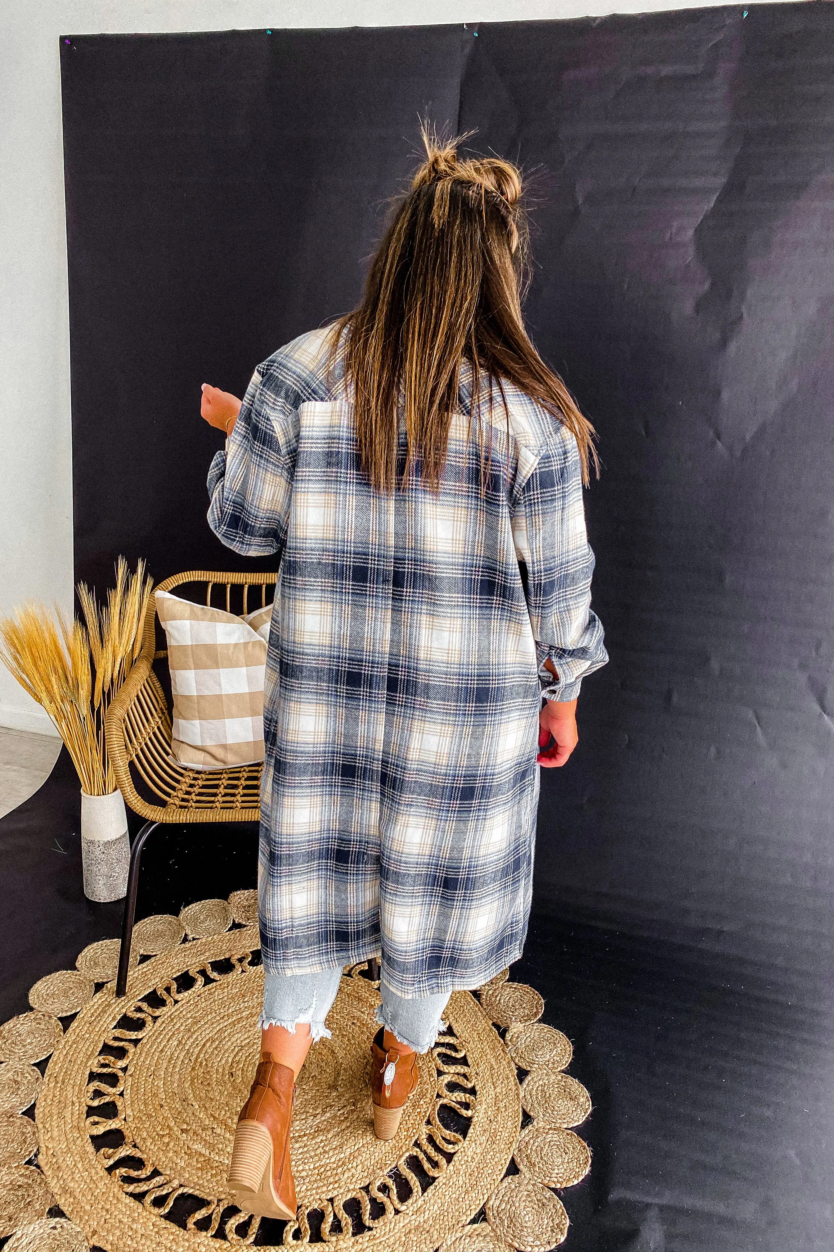 Brielle Blue Plaid Trench Shacket