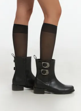 Buckle Faux Leather Ankle Boots IS427