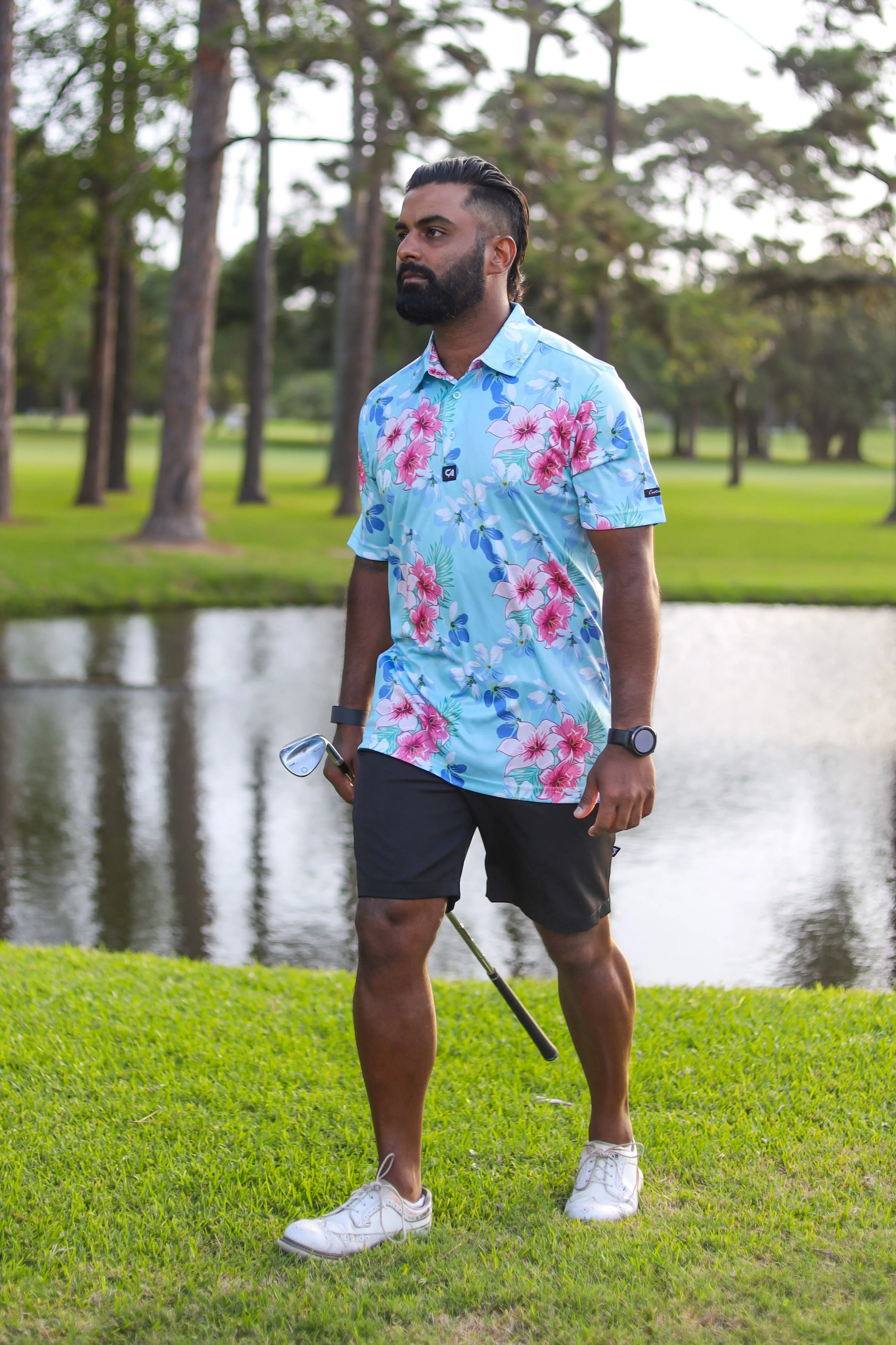 CA Funky Golf Shirt | Blue Floral