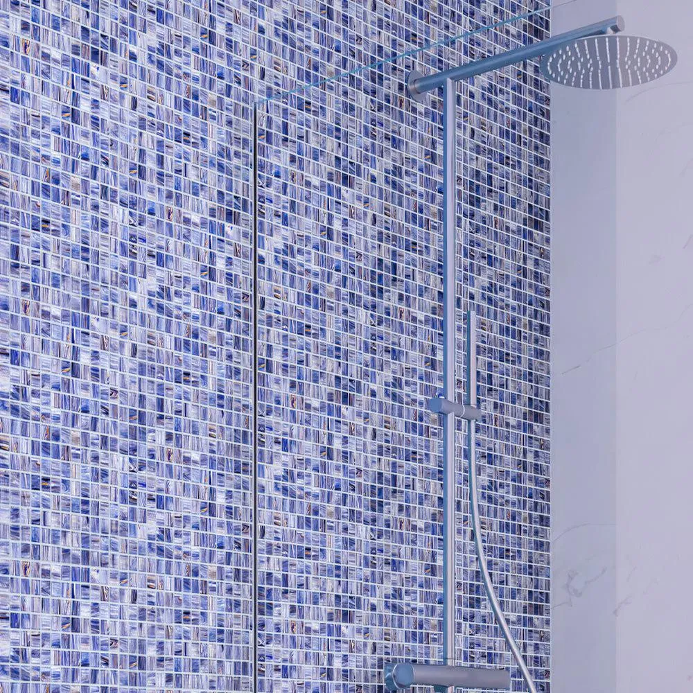 Cape Cod Blue Mixed Swirls Squares Glass Pool Tile